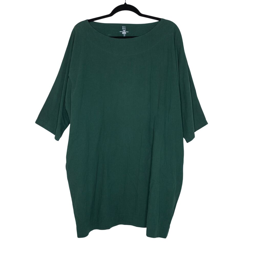 UZI NYC Now Dress Pine Green Tunic Pockets Lagenlook 100% Cotton SZ L